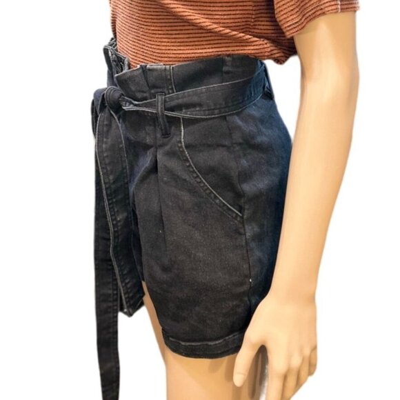 (6 for $25) Mele E Pere High Rise Belted Paperbag Shorts in Black‎ Wash-  Small - Picture 5 of 7